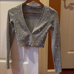 Zara cropped pearl detail cardigan